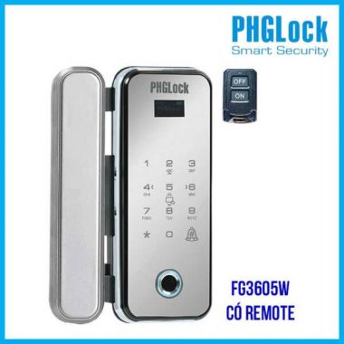 Khóa cửa vân tay cho cửa kính PHGLOCK FG3605W Mica Bạc remote