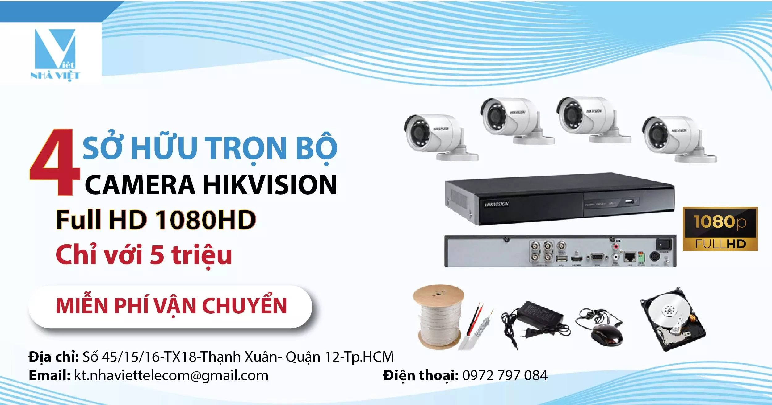 [MIỄN PHÍ LẮP ĐẶT] Sở hữu trọn bộ 4 camera HIKVISION Full HD 1080P chỉ với 5 triệu