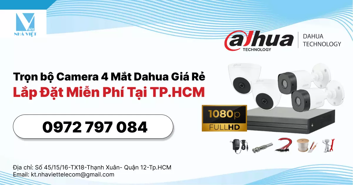 Trọn bộ Camera 4 Mắt Dahua Giá Rẻ - Lắp Đặt Miễn Phí Tại TP.HCM