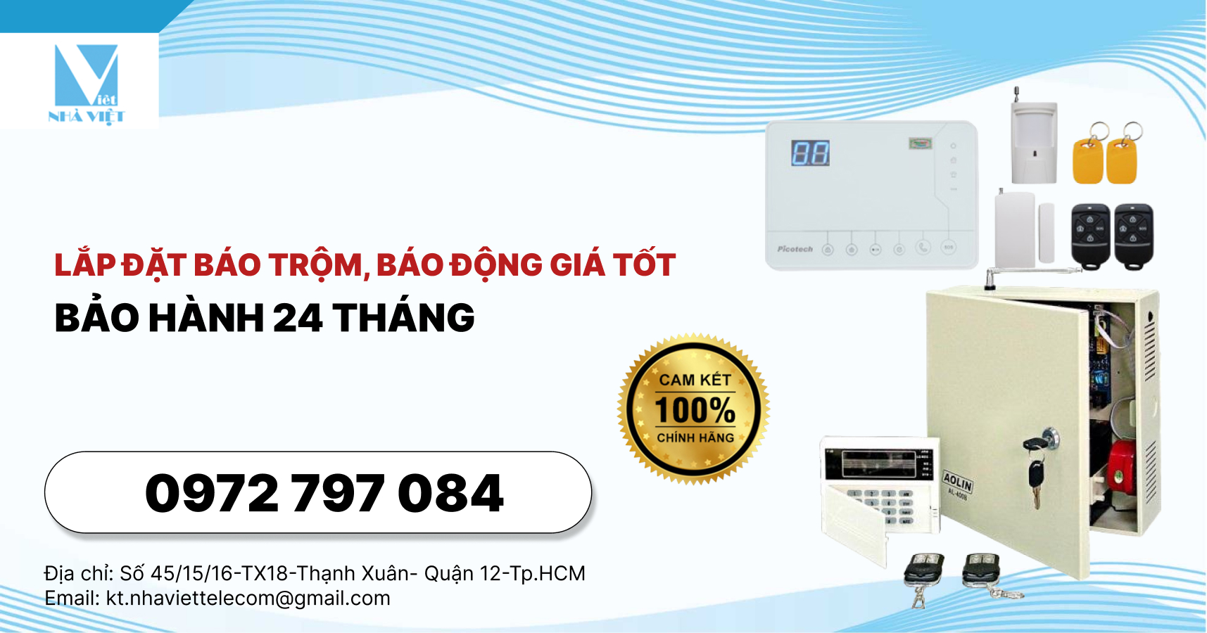 Lắp đặt báo trộm, báo động giá tốt, bảo hành 24 tháng