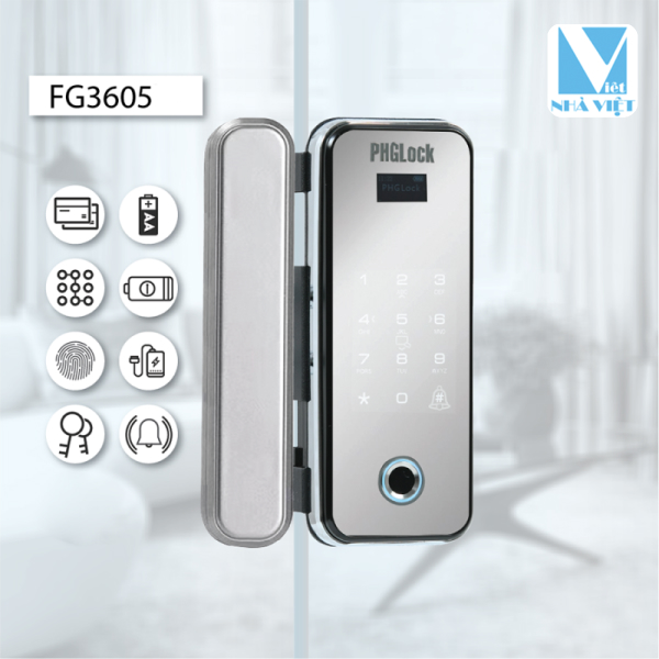 Khóa cửa vân tay cho cửa kính PHGLOCK FG3605W