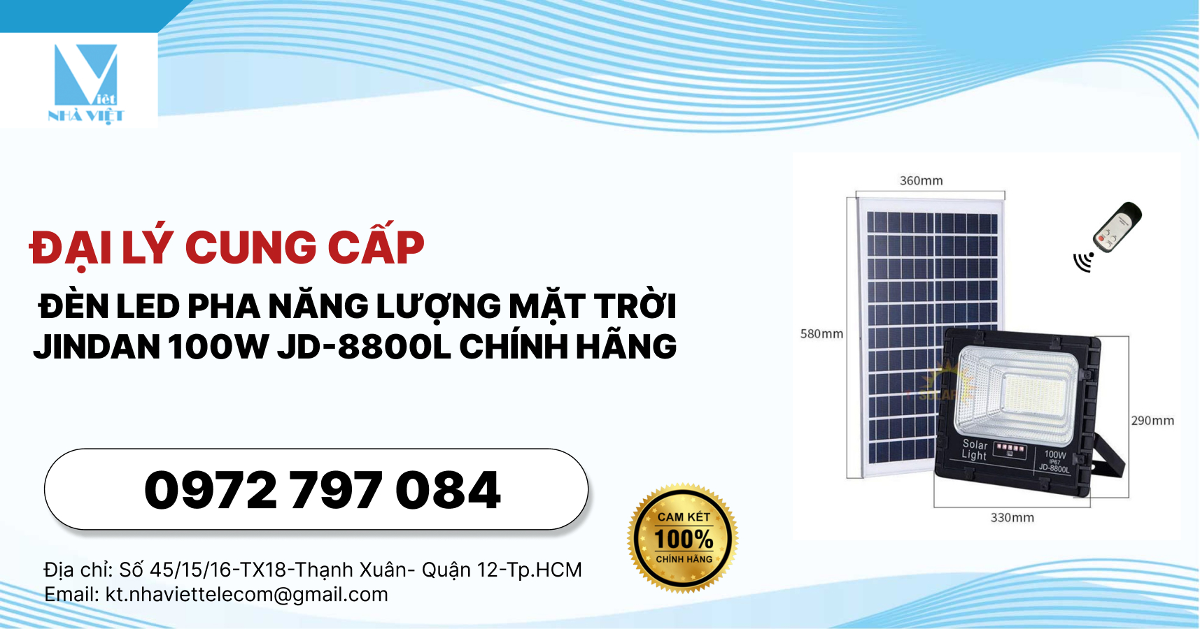 Đại Lý Cung Cấp Đèn LED Pha Năng Lượng Mặt Trời JINDAN 100W JD-8800L Chính Hãng