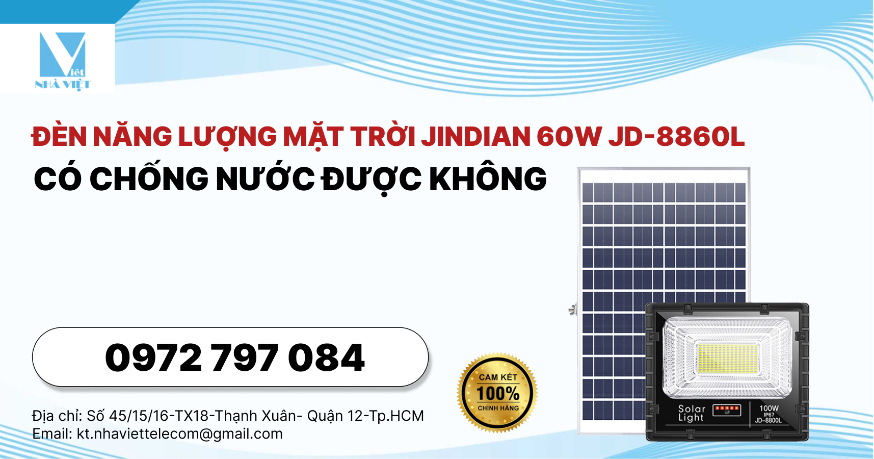 Đèn Năng Lượng Mặt Trời JINDIAN 60W JD-8860L Có Chống Nước Được Không